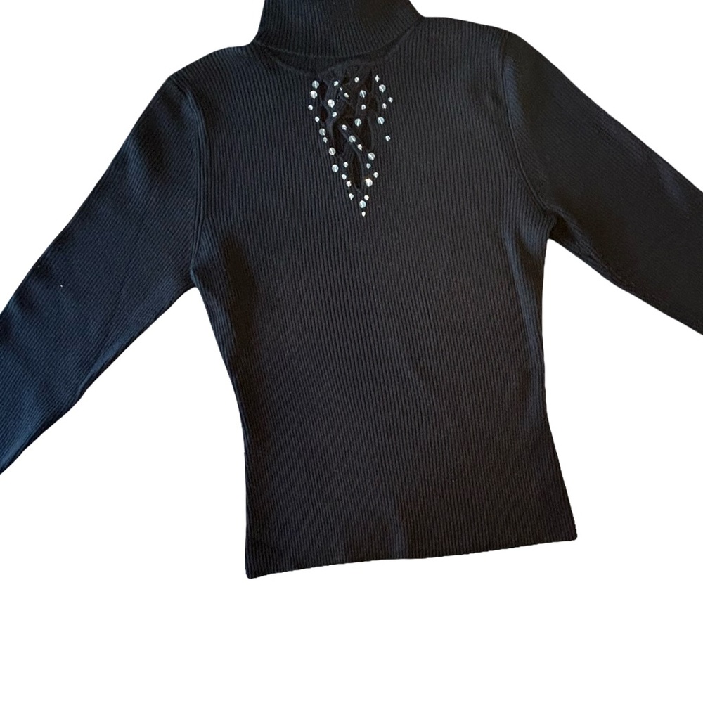Metrostyle Long Sleeve Turtleneck With Sequined Cutout Design Color Black